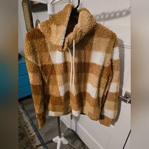 Wallflower Cozy Sherpa Jacket in Brown and Cream